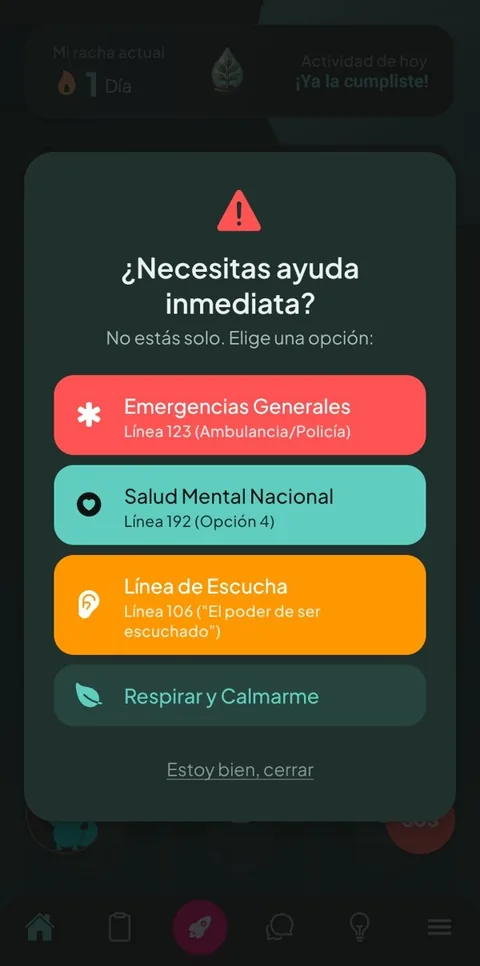 Botón SOS de Abby Mind con líneas de ayuda