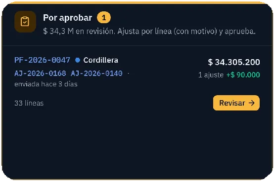 Aviso de prefactura por aprobar